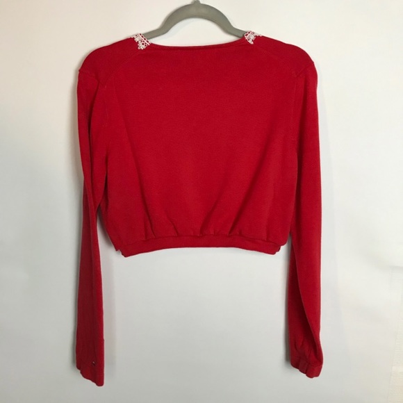TOMMY HILFIGER The Ohio State University Women Red Crop Long Sleeve Lace Top L. - Picture 2 of 5